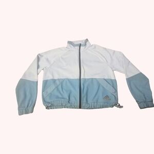 Adidas Womens Full Zip Fleece Colorblock Track Jacket White Blue Small